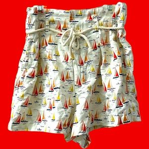 Cynthia Rowley 100% Linen High-Waisted Shorts / Nautical Sailboat Print / Size S